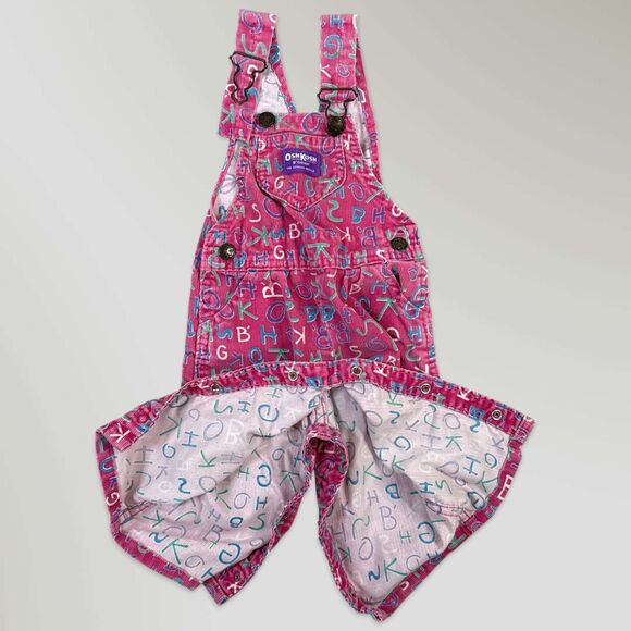 Vintage Oshkosh B'gosh Girl's Overalls Pink Alphabet Print Bibs Size 18 mos - Picture 3 of 10